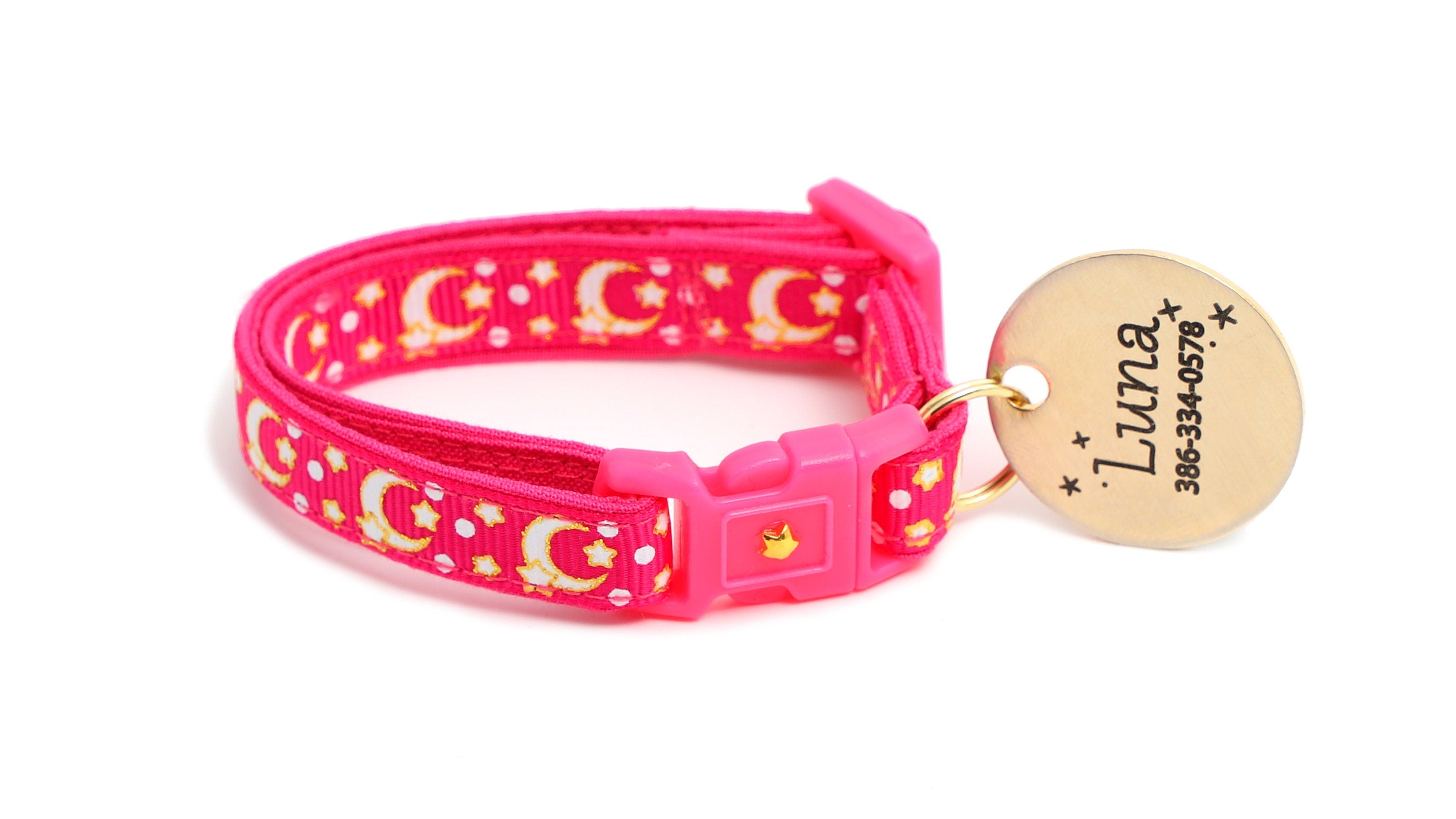 Gold Moons and Stars on Hot Pink Cat Collar